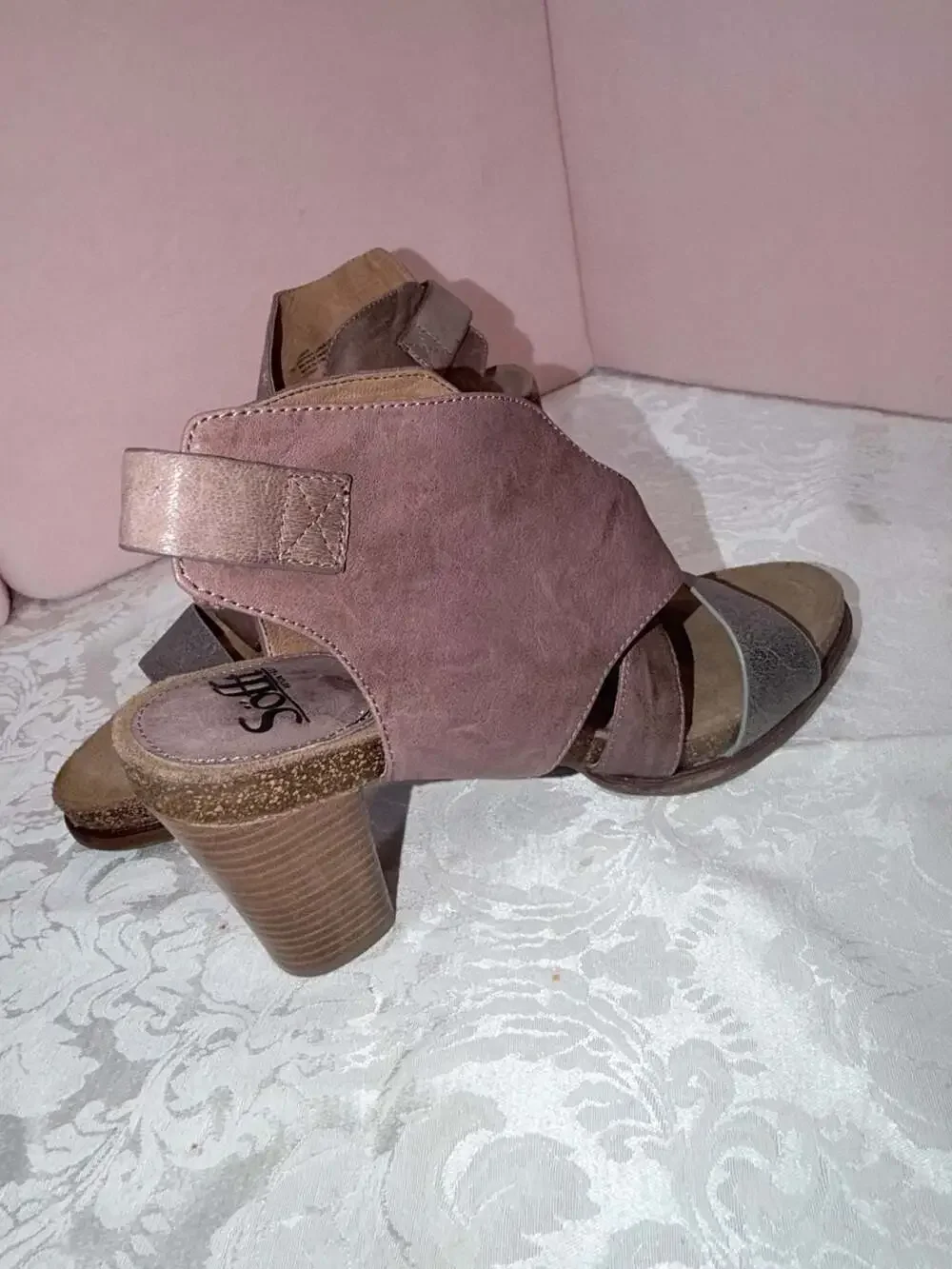Söfft Christine Strappy Leather Heels Cork Platform Sandals Beta Grey Size 11